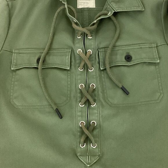 Zadig & Voltaire Size M Olive Green Record Brode Tigre Embroidered Dress Lace Up - Picture 5 of 10